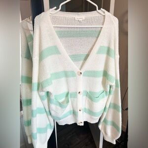 Blu Pepper Mint and White Striped Cardigan - Like New